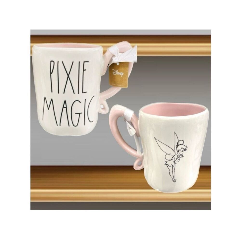 NWT Rae Dunn Disney Tinkerbell Pixie Magic White Pink Ceramic Tinker Bell Mug